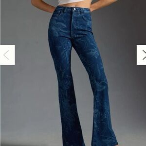 Pilcro Dark Blue Floral Flare Jeans